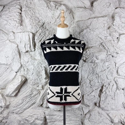 Ralph Ralph Lauren c. 1990s Silk Linen Rollneck Sweater Black & Ivory | L - Image 1 of 4