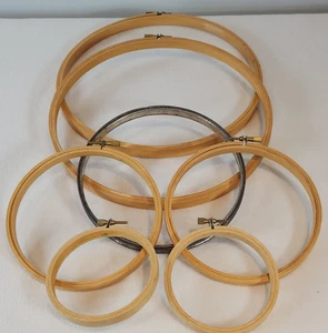 Embroidery Wooden Metal Hoop/Frame Round VTG Set (7) 4-6-7-10" NEEDLEWORK SEWING - Picture 1 of 9