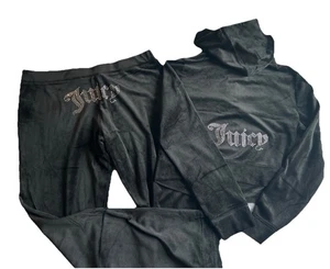 JUICY COUTURE OG Black Bling Velour Tracksuit Jacket & Pants Set Size Lg NWOT - Picture 1 of 21