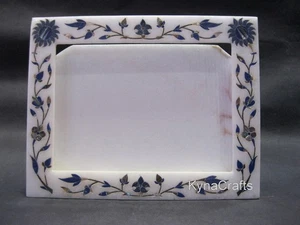 Lapis Lazuli Inlay Photo Frame for Him | 9x7 Inches White Marble Picture Holder - Picture 1 of 4