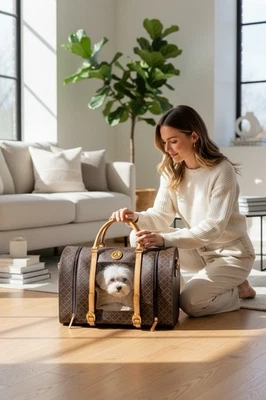 Cartera de viaje La Tour Eiffel 1887 París perro mascota animal lona marrón NUEVO Foto 1 de 4