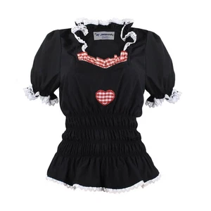 Trachtenbluse Damen Bluse 5 Stück Posten Schwarz-Rot Kariert Herz Rüschenbluse - Bild 1 von 3