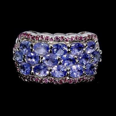 Anillo de plata de ley 925 ovalado tanzanita rodolita piedras preciosas naturales tamaño de joyería  Foto 1 de 4