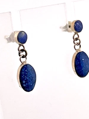 950 精美银色牛仔 LAPIS LAZULI DROP 耳环 西南背面 925 4199 — 第 1/4 张图片