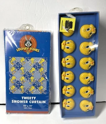 De colección Looney Tunes Piolín Pájaro Cortina de Ducha 70"x72" Ganchos para Cortina de Ducha 1998 Foto 1 de 4