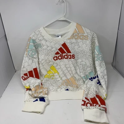 NUEVO CON ETIQUETAS Adidas Original Blanco Multicolor Logo Crop Top Sudadera Talla M Nuevo con Etiquetas Foto 1 de 4