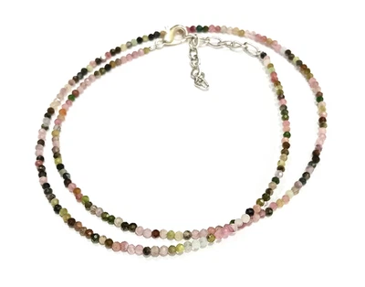 AAA Natural Multi Tourmaline Gemstone Beaded Necklace, Minimalist, Gift For Her - Image 1 of 4
