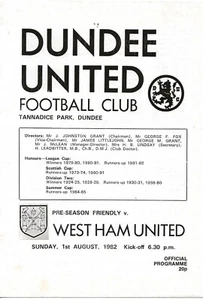 DUNDEE UNITED V WEST HAM UNITED ~ PRE SEASON FRIENDLY ~ 1 AUGUST 1982 - Picture 1 of 1
