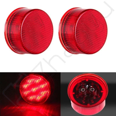 2x Round Shape 2"  Red 9-LED RV Tailer Boats Side Marker /Clearance Light Lamps - Image 1 of 4