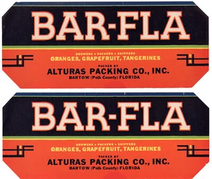 2-pcs NOS BAR-FLA Bartow Polk County Florida Alturas Packing ~ Vtg Citrus Labels - Picture 1 of 2