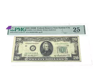 Pre 57 - 1950B $20 Federal Reserve Note Kansas City, Green Seal, PMG 25 VF (#19) - Picture 1 of 2