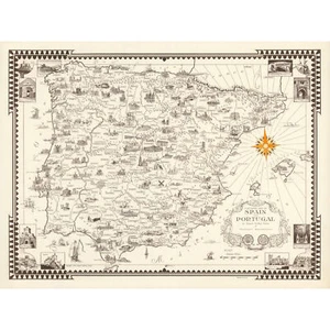 Karte Ernest Dudley Chase 1935 Spanien Portugal bildlich großer Wandkunstdruck 18x24 - Bild 1 von 5