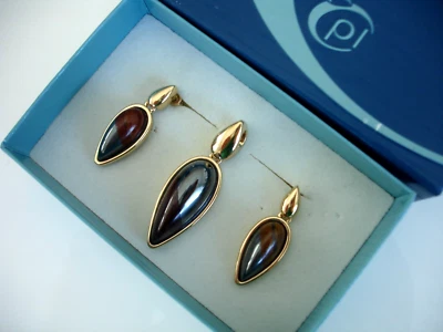 Pierre Lang SET Ohrringe Anhänger  Tigerauge GO  NEUWERTIG Katalogpreis 169€ - Bild 1 von 3