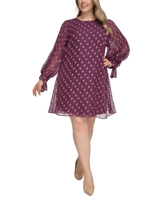 NWT Calvin Klein Printed Tie-Sleeve Shift Dress Size 20W MSRP$140 - Image 1 of 4