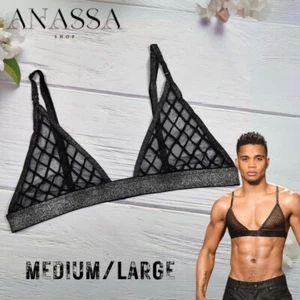 Andrew Christian Sexy Men Underwear Lattice Lace Bra, Black, Medium/Large - Picture 1 of 8