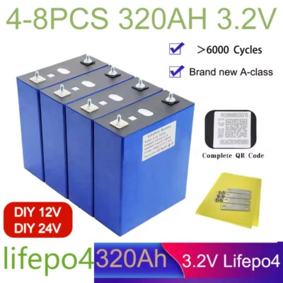 8/4PCS 3.2V 320Ah LiFePO4 Battery Lithium Battery For Solar Home US DIV 12V 24V - Image 1 of 4