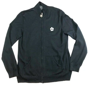Comfort Chic Women Silk Cashmere Zip Sweater Jacket Sz L Black Rhinestone Flower - Picture 1 of 14
