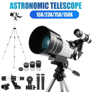 150X Astronomy Refractor Telescope with 70mm Lens Adjustable Tripod Phone Holder - Picture 1 of 14