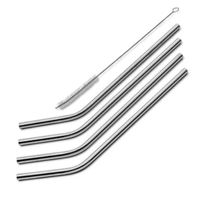 Pajitas de acero inoxidable de 6" 4 pajitas tapón 1 cepillo de limpieza doblado - Imagen 1 de 4