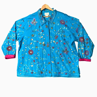 Vintage Quacker Factory Jacket 3X Plus Beaded Butterfly Embroidered Shacket Y2k - Image 1 of 4