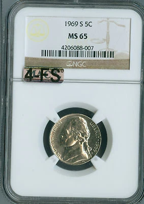 1969 S JEFFERSON NICKEL NGC MS65 MAC 4FS RARE VERY RARE SPOTLESS $3,000 IN FS . - Image 1 of 4