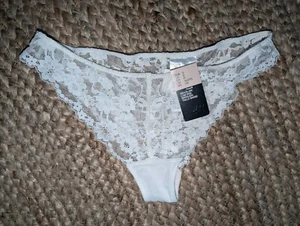 H&M Women's White Lacy Brazilian Cut Panties Sz Small - Picture 1 of 4
