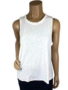 Nation LTD White Ruffle Neck Top Size L Sleeveless 100% Cotton - Picture 1 of 11