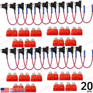 20 Set Car Add-a-circuit Fuse Holder TAP Adapter 10A Standard ATO ATC Blade Fuse - Picture 1 of 7