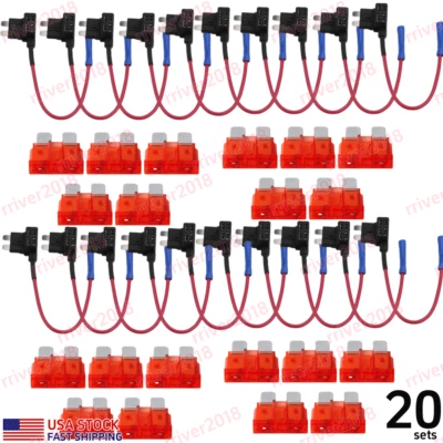 20 Set Car Add-a-circuit Fuse Holder TAP Adapter 10A Standard ATO ATC Blade Fuse - Image 1 of 4