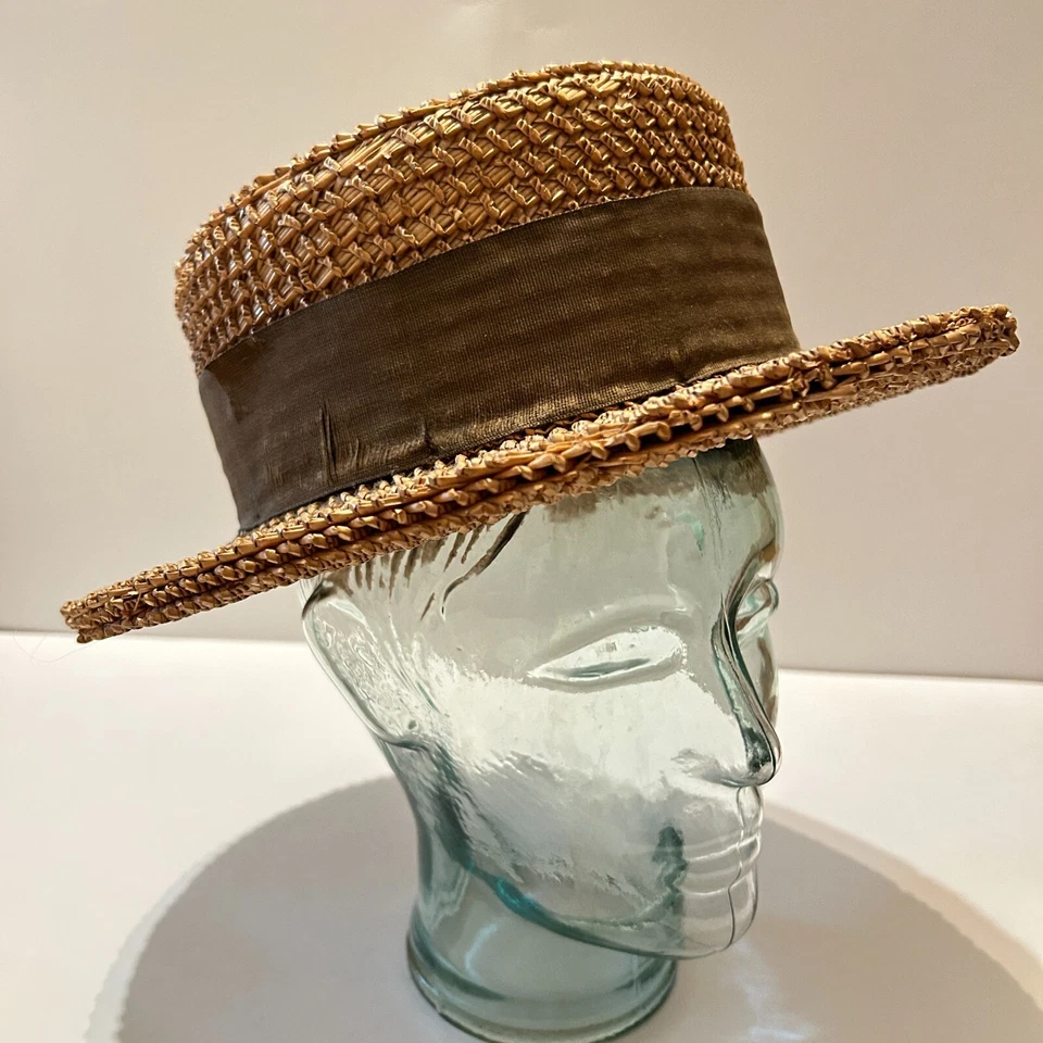 Vtg Antique 1910s 1915 Gordon Boater Woven Straw Hat Skimmer Small 6 7/8 - Image 1 of 4