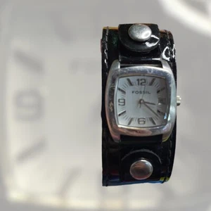FOSSIL JR 8368 RETRO MOP with BLACK LEATHER WIDE BAND WRIST WATCH - Picture 1 of 9