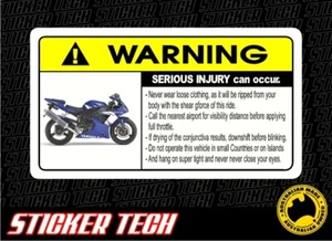 ADVERTENCIA YAMAHA PEGATINA BICICLETA DE CARRERA TRAJES CALCOMANÍA R1 R6 YZF-R1 YZF-R6 FJR1300A - Imagen 1 de 1