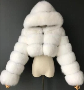 Lady Furry Faux Fur Cropped Coats Womens Fluffy Top Coat Hooded Warm Jackets UK - Picture 1 of 36