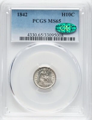 1842 Seated 1/2 Dime - PCGS MS65 CAC - PQ - ONLY 11 SPECIMENS FINER! - Image 1 of 2
