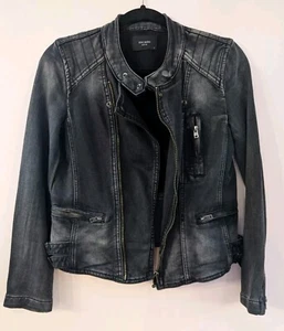 Decjuba 8 Denim Jacket Faded Black Grey Distressed Stretch Biker Zanti - Picture 1 of 15