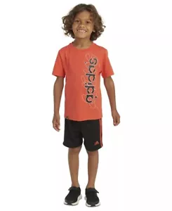 Adidas BRIGHT RED Toddler & Little Boys 2-Pc. 3-Stripes Mesh Shorts Set, US 5 - Picture 1 of 4