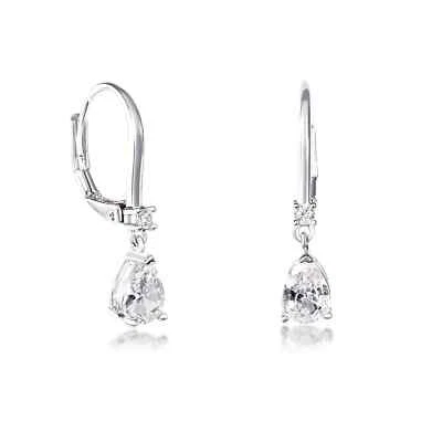 Small Dangle Leverback Earrings for Women Pear & Round Cut Lab Created Diamond - Image 1 of 4