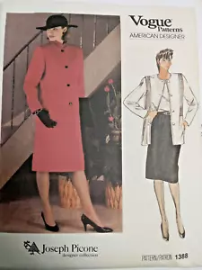 Dress Jacket Skirt 14 VOGUE 1388 Sewing Pattern UC VTG 80s Joseph Picone Long - Picture 1 of 8