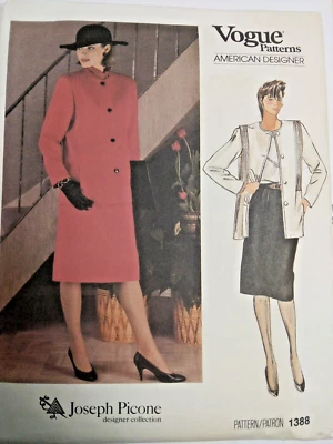 Dress Jacket Skirt 14 VOGUE 1388 Sewing Pattern UC VTG 80s Joseph Picone Long - Image 1 of 4