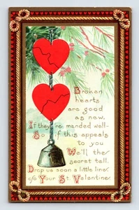 Postal Día de San Valentín Corazón Roto Peso Años 1910 Sin Publicar Espalda Dividida - Imagen 1 de 2