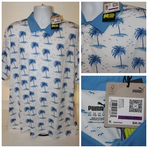 NWT $85 PUMA Short Sleeve Polo Shirt Floral Hawaiian Palm Tree Golf : Size 2XL - Picture 1 of 8