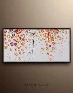 Faszinierend Rot Abstrakt Original Gemälde 55" x28" Vorhang mit Blumen, Handarbeit - Bild 1 von 5