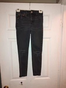 AE American Eagle Hi rise Jegging Black Distressed women jeans size 00 - Picture 1 of 5