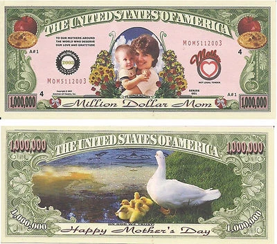 Mother's Day Million Dollar Mom Bill Play Funny Money Novelty Note + FREE SLEEVE