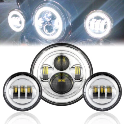 For Harley Fatboy Heritage Softail Deluxe 7"inch LED Headlight + Passing Light - Image 1 of 4