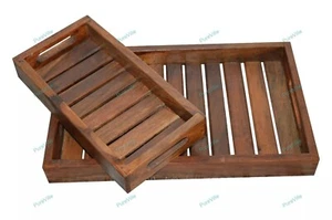 Indiano Sheesham Legno (Set Di 2) -serving Vassoi Decorativi Breakfast - Picture 1 of 10