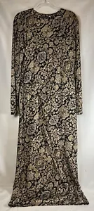 Peruvian Connection Midi Maxi Dress Womens Medium Black Gold Jersey Damask Print - Picture 1 of 6