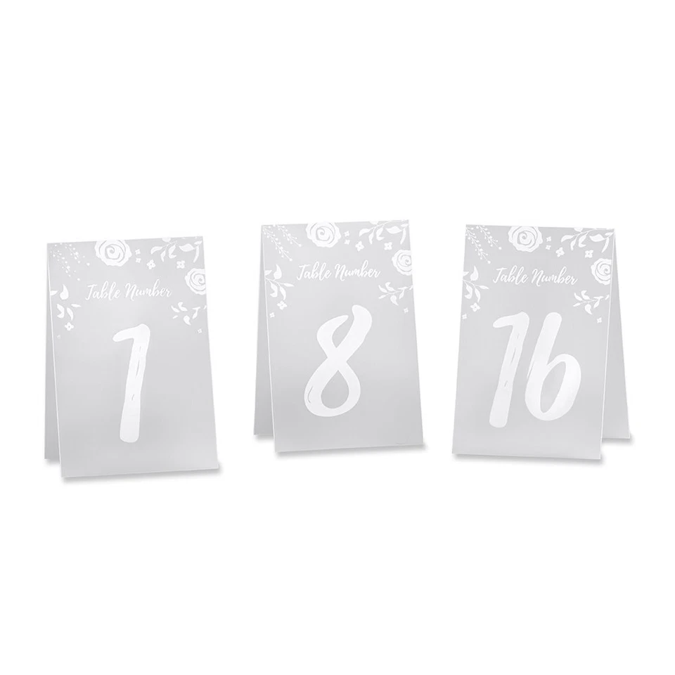 White Frosted Floral Tented Table Numbers (1-18) | Kate Aspen