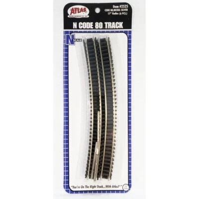 Atlas #2525 17" Radius Curve Track Sections N Scale Code 80 Rails -  6 pack      - Image 1 of 2