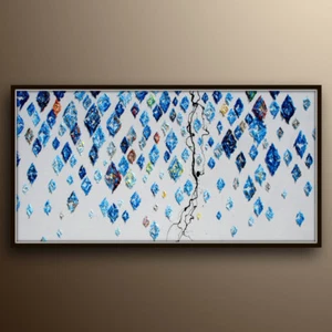 oil painting Falling Diamonds 55" rich texture painting, blue, Koby Feldmos - Picture 1 of 5